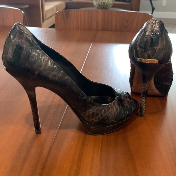 Christian Dior python peep toe heels in rich chocolate brown color - Picture 3 of 8
